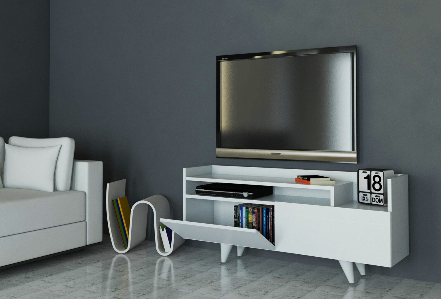 TV galdiņš Kalune Design 745(II), 120 cm, balts cena un informācija | TV galdiņi | 220.lv