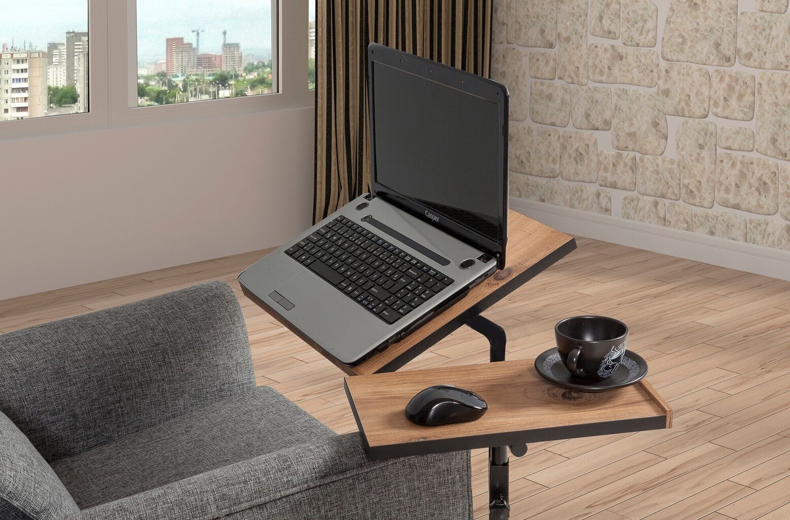 Datoru galds Kalune Design 863 (I) klēpjdatoram, gaiši brūns/melns cena un informācija | Datorgaldi, rakstāmgaldi, biroja galdi | 220.lv
