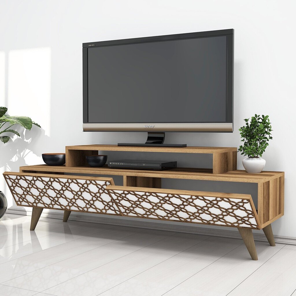 TV galdiņš Kalune Design 845, 140 cm, brūns/balts cena un informācija | TV galdiņi | 220.lv