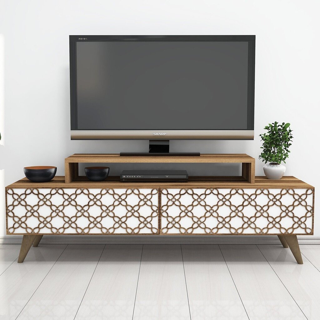 TV galdiņš Kalune Design 845, 140 cm, brūns/balts cena un informācija | TV galdiņi | 220.lv