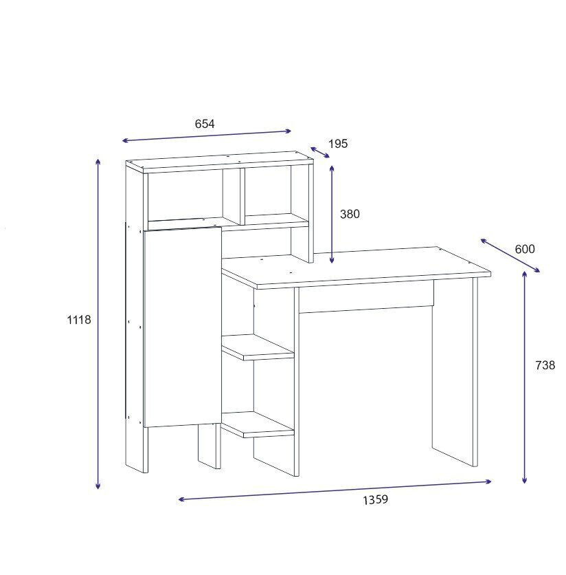 Rakstāmgalds Kalune Design 550 (I), 111,8 cm, pelēks/gaiši brūns cena un informācija | Datorgaldi, rakstāmgaldi, biroja galdi | 220.lv