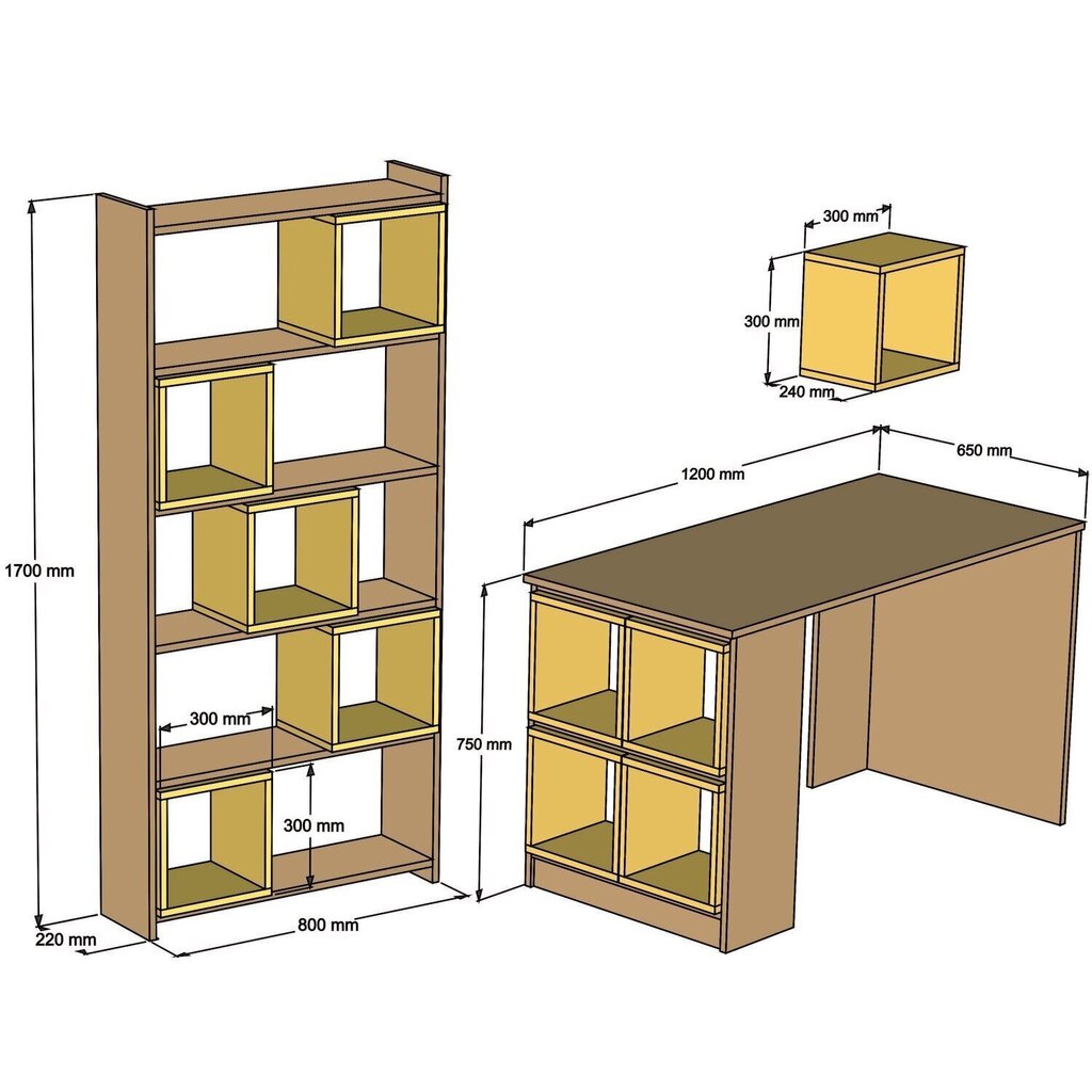 Rakstāmgalds ar plauktu Kalune Design 845 (II), brūns/zils цена и информация | Datorgaldi, rakstāmgaldi, biroja galdi | 220.lv