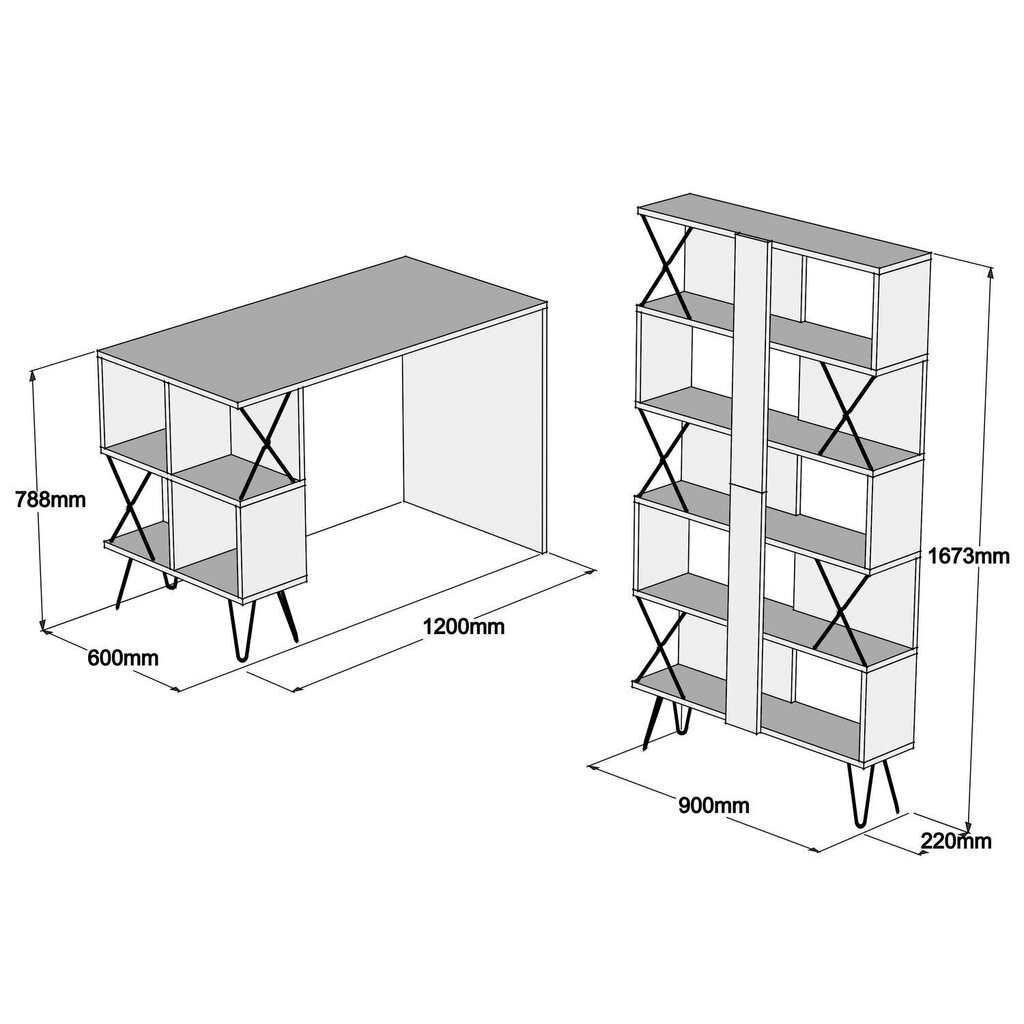 Rakstāmgalds ar grāmatu plauktu Kalune Design 845 (IV), melns/gaiši brūns цена и информация | Datorgaldi, rakstāmgaldi, biroja galdi | 220.lv