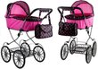 Retro stila leļļu rati, rozā ar melnu цена и информация | Rotaļlietas meitenēm | 220.lv