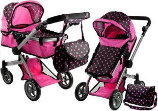 Bērnu leļļu rati 2in1, rozā ar punktiem cena un informācija | Rotaļlietas meitenēm | 220.lv
