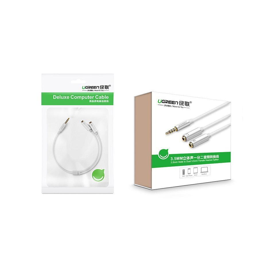 Audio vads ierīču savienošanai Ugreen 3,5 -> 2 x 3,5 mm (austiņas un mikrofons) 10 cm цена и информация | Savienotājkabeļi | 220.lv