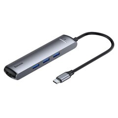 Приставка для MacBook Baseus CAHUB-J0G 6в1 / 1 x HDMI / 3 x USB 3.0 / USB-C / RJ45 / PD цена и информация | Адаптеры и USB разветвители | 220.lv