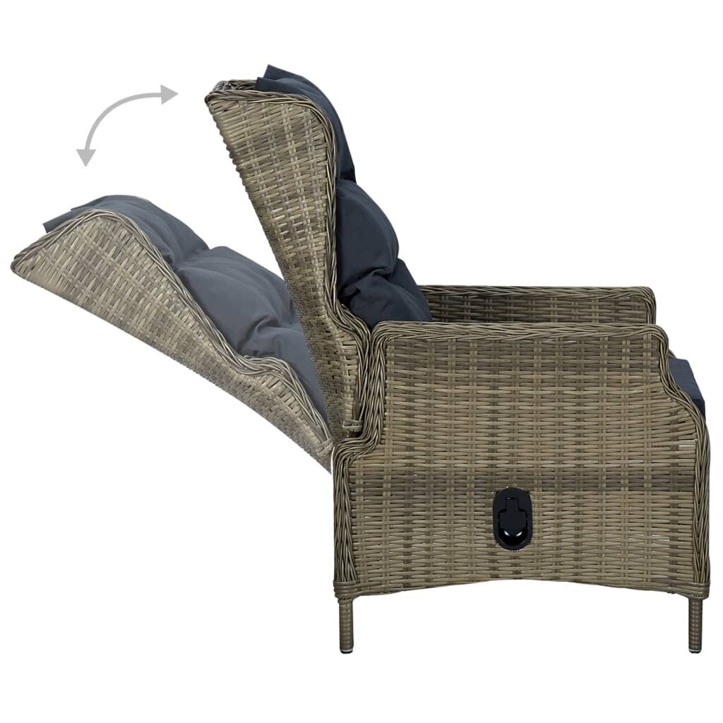 Atgāžams dārza krēsls ar matračiem - vidaXL, brūna PE rotangpalma cena un informācija | Dārza krēsli | 220.lv