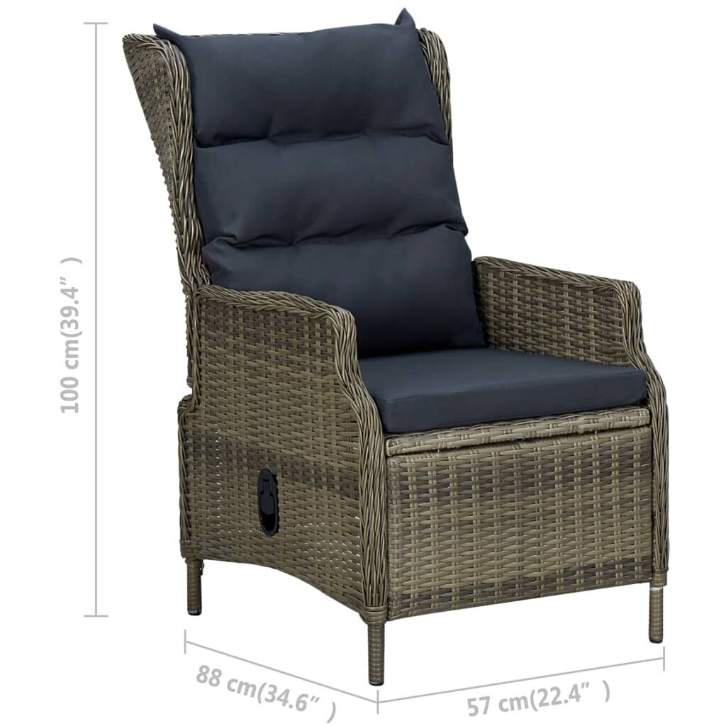 Atgāžams dārza krēsls ar matračiem - vidaXL, brūna PE rotangpalma cena un informācija | Dārza krēsli | 220.lv