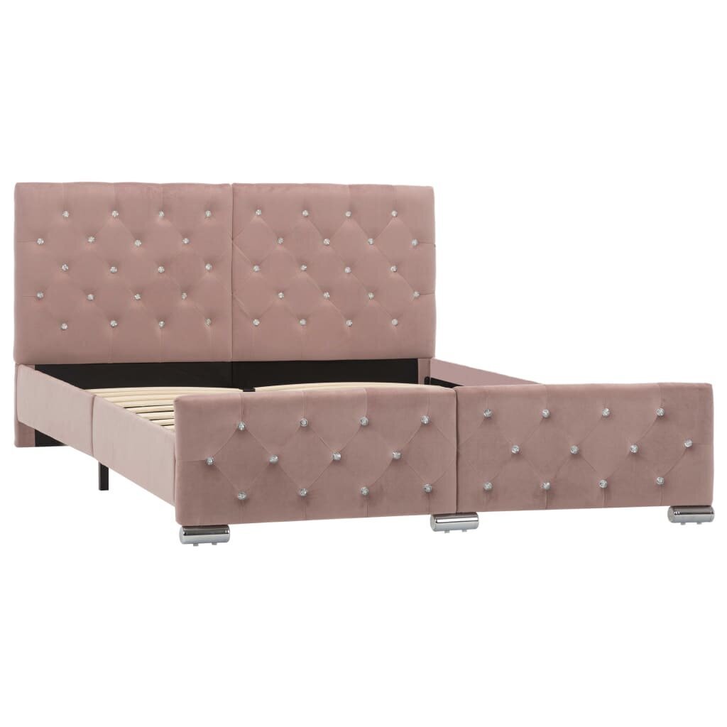 vidaXL gultas rāmis, rozā samts, 140x200 cm cena un informācija | Gultas | 220.lv