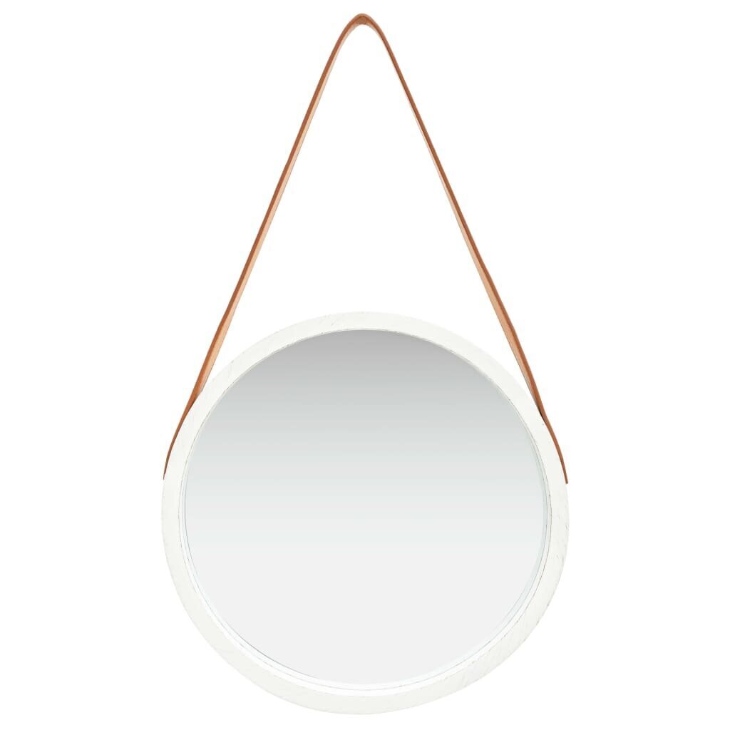 vidaXL sienas spogulis ar siksnu, 40 cm, balts cena un informācija | Spoguļi | 220.lv