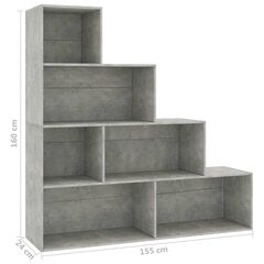 vidaXL grāmatu plaukts, betona pelēks, 155x24x160 cm, skaidu plāksne цена и информация | Полки | 220.lv