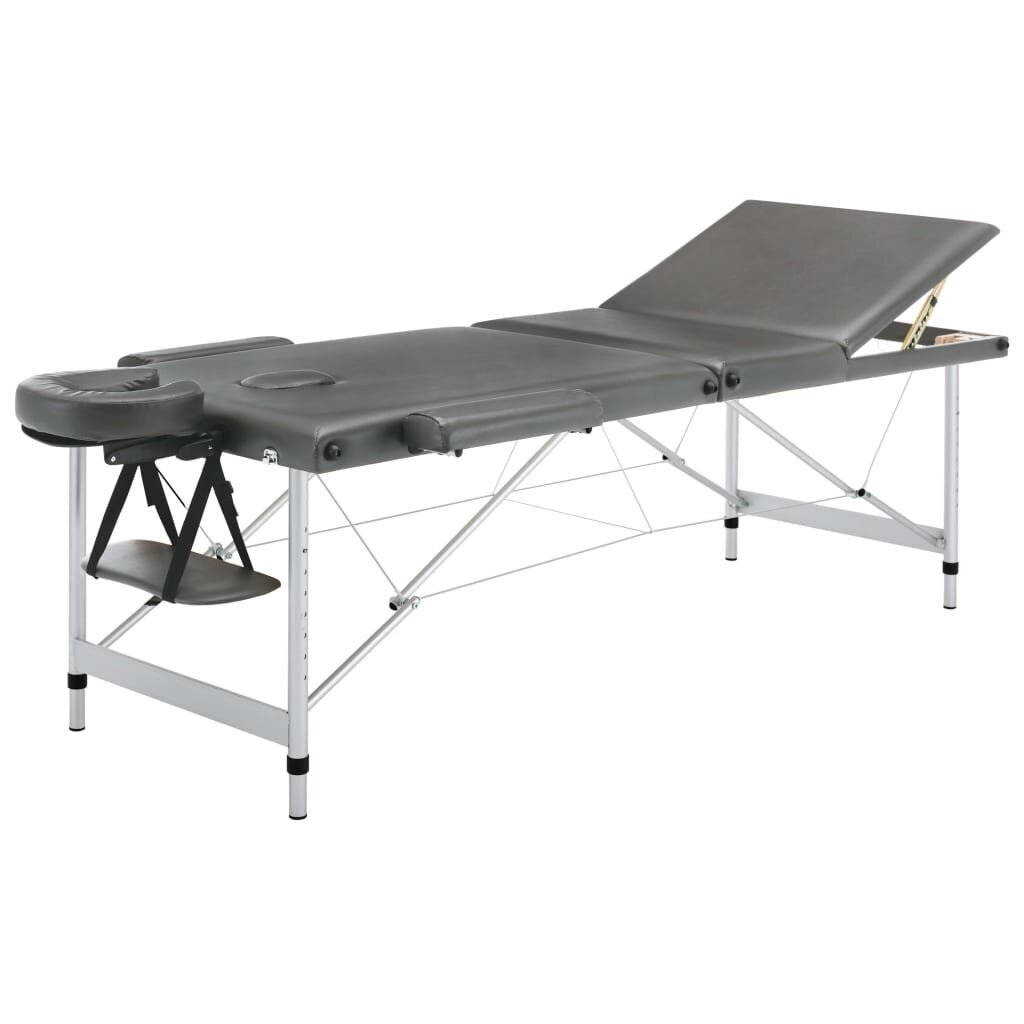 vidaXL masāžas galds, 3 daļas, 186x68cm, alumīnija rāmis, pelēks cena un informācija | Masāžas piederumi | 220.lv