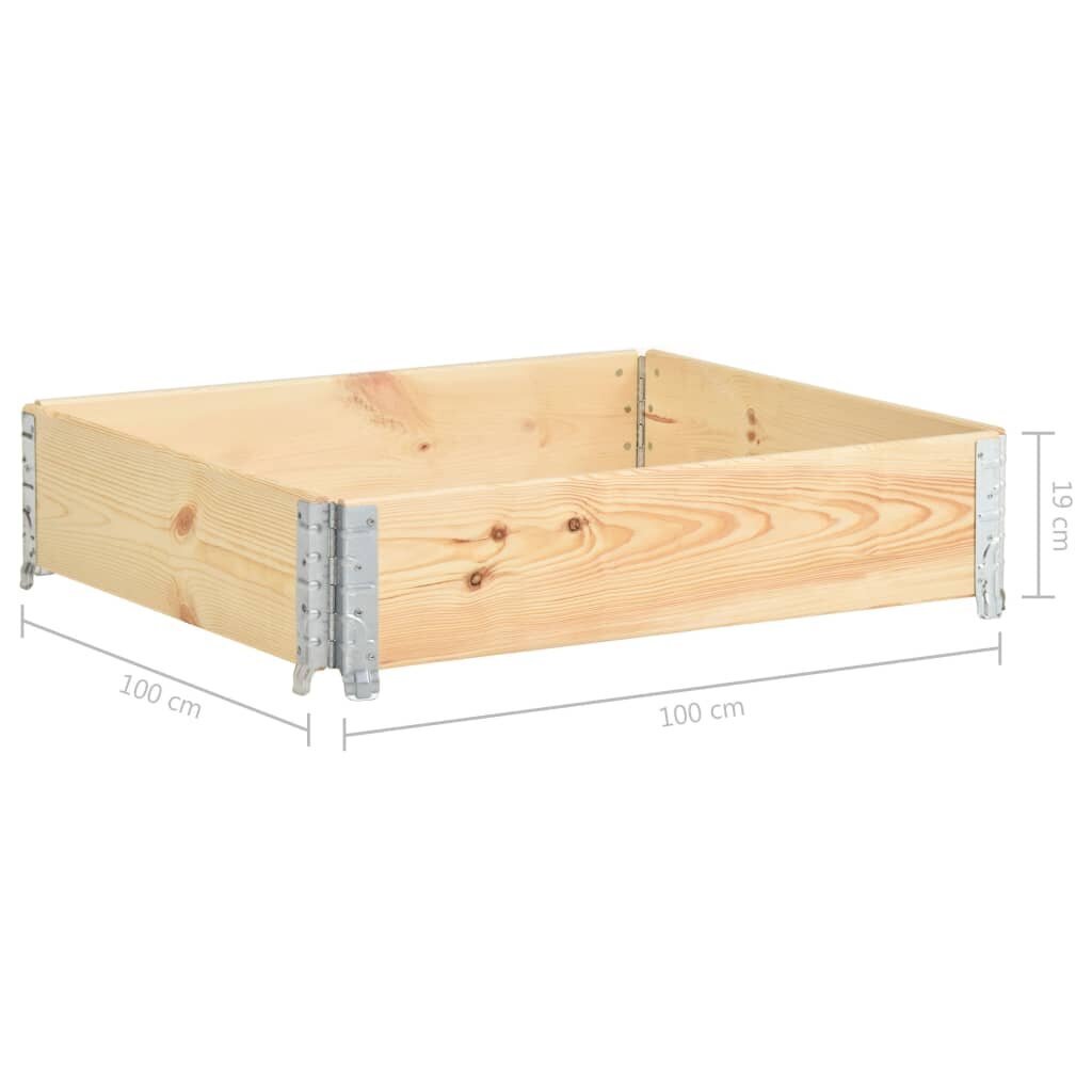 vidaXL palešu apmale, 100x100 cm, priedes masīvkoks cena un informācija | Dārza instrumenti | 220.lv