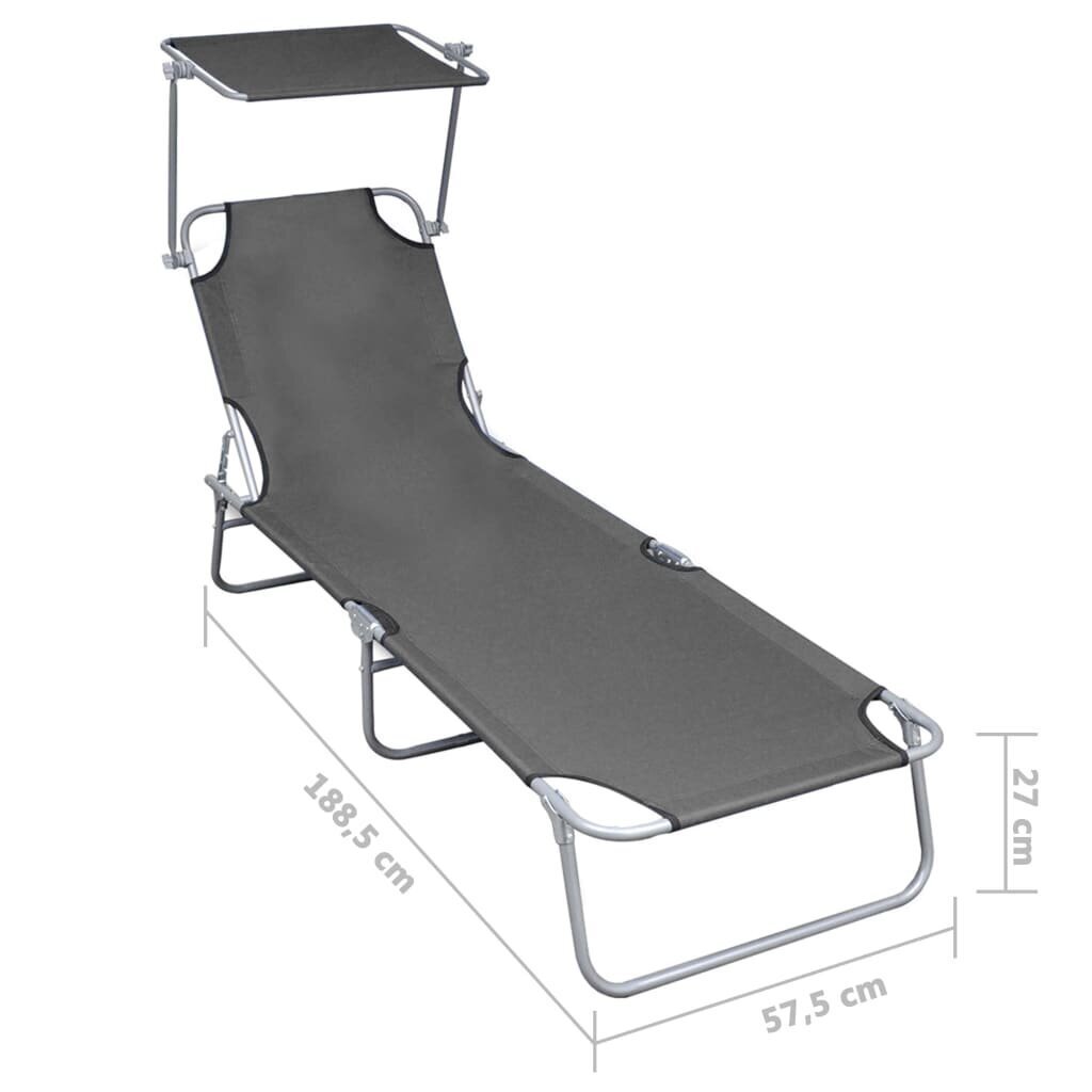 vidaXL sauļošanās zvilnis ar jumtiņu, pelēks alumīnijs cena un informācija | Sauļošanās krēsli | 220.lv