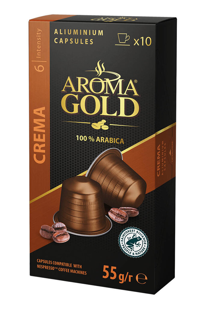 Kafijas kapsulas AROMA GOLD Crema, 10 gab., 55 g, piemērotas Nespresso® ierīcēm цена и информация | Kafija, kakao | 220.lv