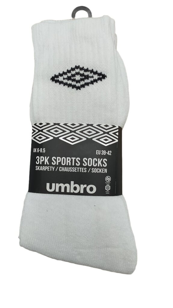 Vīriešu sporta zeķes umbro 3PK sports socks, baltas цена и информация | Vīriešu zeķes | 220.lv