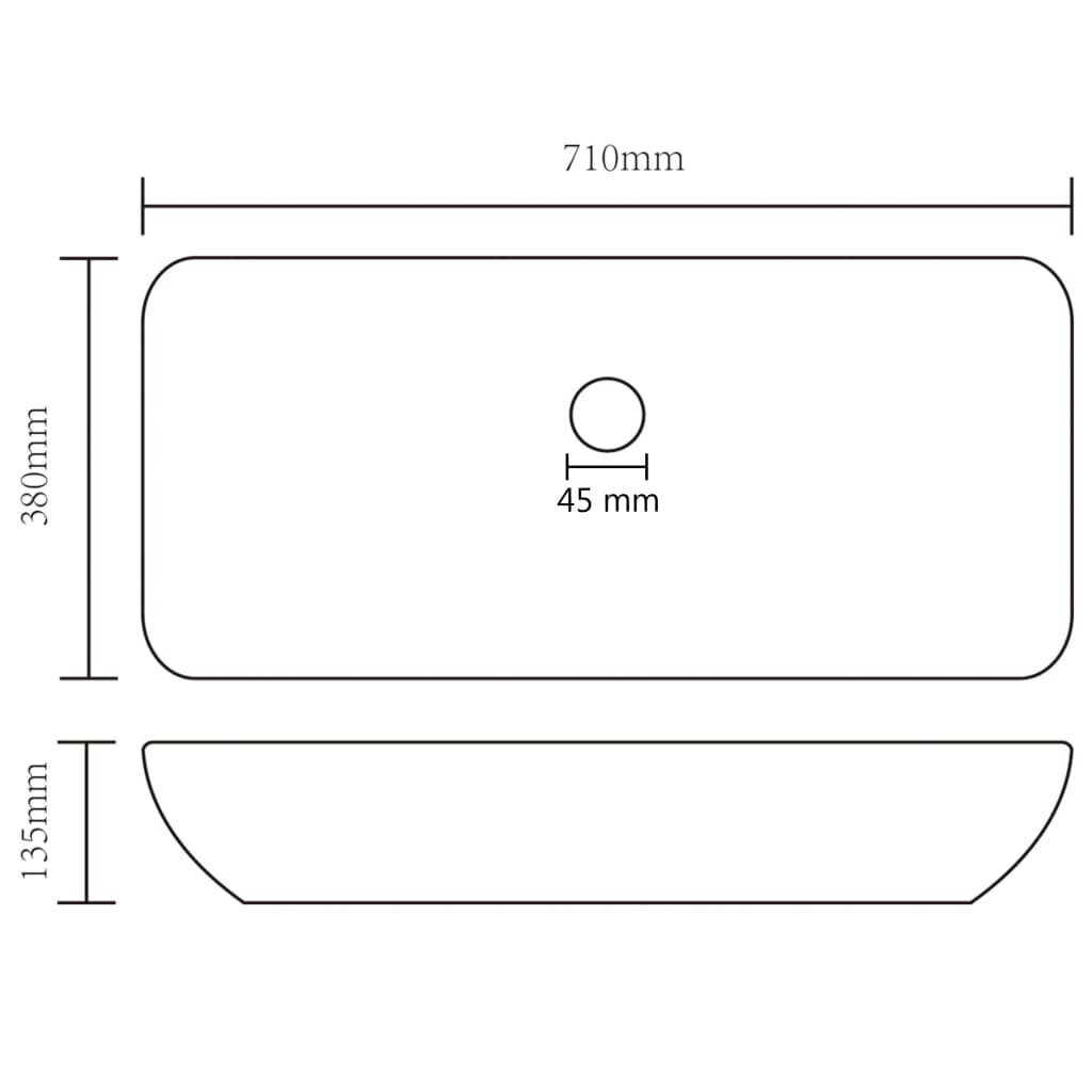 vidaXL izlietne, taisnstūra, 71x38 cm, matēta tumši pelēka keramika cena un informācija | Izlietnes | 220.lv