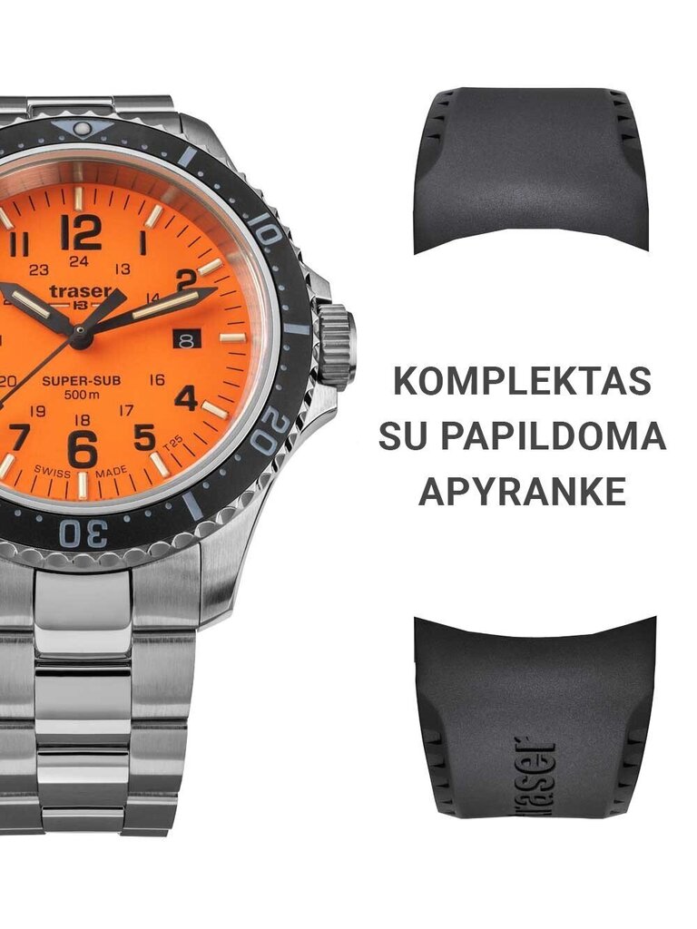 Vīriešu pulkstenis Traser Traser P67 SuperSub Orange cena un informācija | Vīriešu pulksteņi | 220.lv
