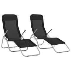 vidaXL saliekami sauļošanās krēsli, 2 gab., melns tekstilēns цена и информация | Шезлонги | 220.lv