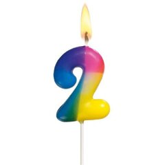 Susy Card dzimšanas dienas svece, cipars 2, krāsains, 5 cm cena un informācija | Svētku dekorācijas | 220.lv