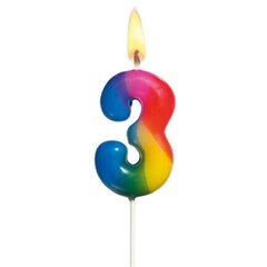 Susy Card dzimšanas dienas svece, cipars 3, krāsains, 5 cm cena un informācija | Svētku dekorācijas | 220.lv