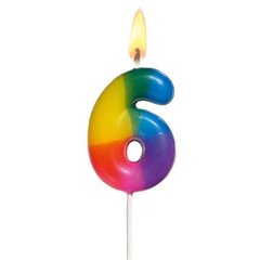 Susy Card dzimšanas dienas svece, cipars 6, krāsains, 5 cm cena un informācija | Svētku dekorācijas | 220.lv