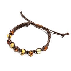 Плетеный коричневый браслет с кусочками янтаря цена и информация | Женские браслеты | 220.lv
