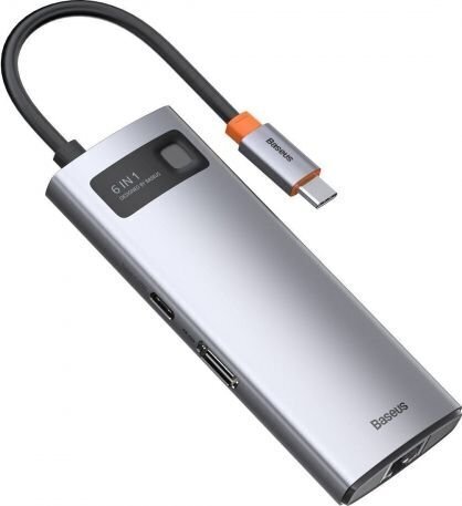 Baseus Metal Gleam 6in1 multifunctional HUB USB Type C - USB Type C Power Delivery 100 W / HDMI 4K 30 Hz / 3x USB 3.2 Gen 1 / RJ45 1 Gbps (CAHUB-CW0G) цена и информация | Adapteri un USB centrmezgli | 220.lv