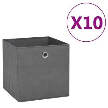 Uzglabāšanas kastes - vidaXL, 10 gab., 28x28x28cm, pelēks neausts audums cena un informācija | Veļas grozi un mantu uzglabāšanas kastes | 220.lv