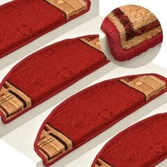 vidaXL kāpņu paklāji, 15 gab., pašlīmējoši, 65x21x4 cm, sarkani цена и информация | Коврики | 220.lv