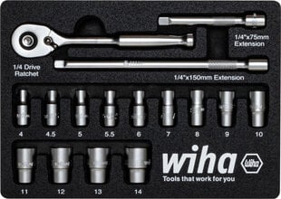 Instrumentu komplekts Wiha 1/4 "17 gab., ar putuplasta ieliktni cena un informācija | Rokas instrumenti | 220.lv