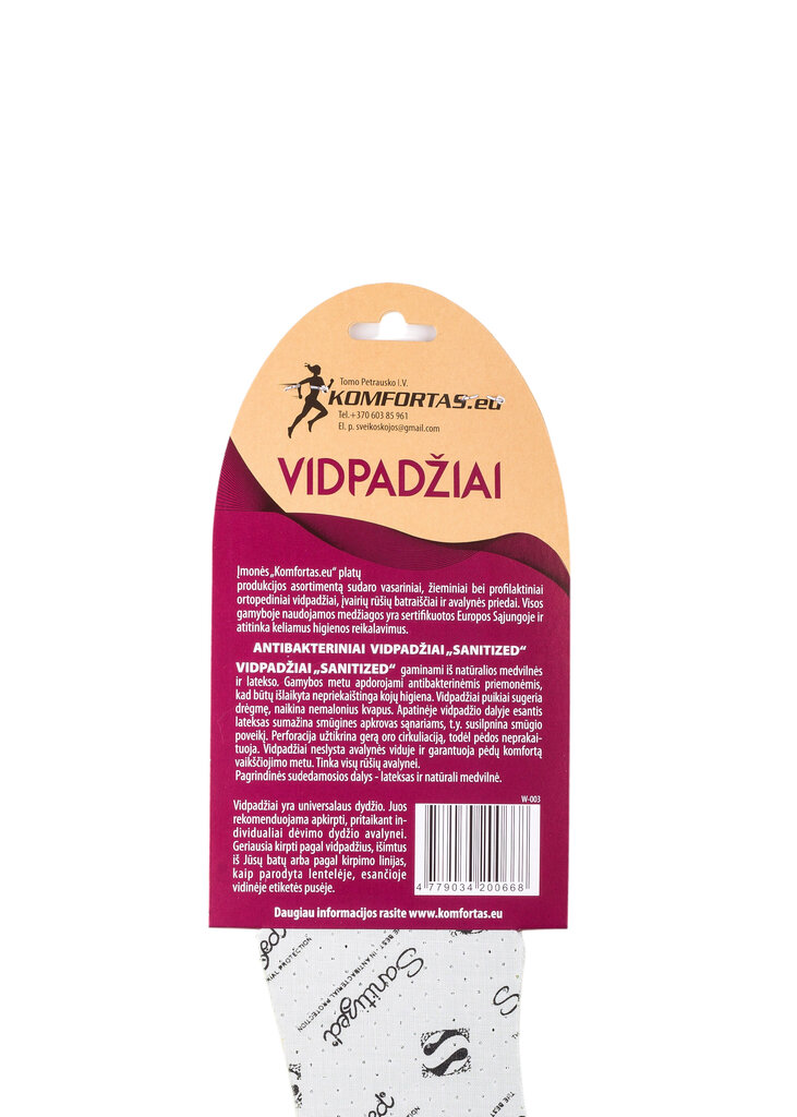 Antibakteriālās apavu iekšzoles “ SANITIZED, 22-46 izmērs cena un informācija | Līdzekļi apģērbu un apavu kopšanai | 220.lv