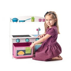 Игрушечная деревянная кухня и детская скамейка Woody 90258 2в1 (3 шт.) для детей 2+ (59x31,5x58 см) цена и информация | Игрушки для малышей | 220.lv