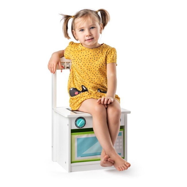 Woody 90259 2in1 Koka Rotaļu virtuve un bērnu krēsls Bērniem no 2+ (34x31,5x56cm) cena un informācija | Rotaļlietas zīdaiņiem | 220.lv