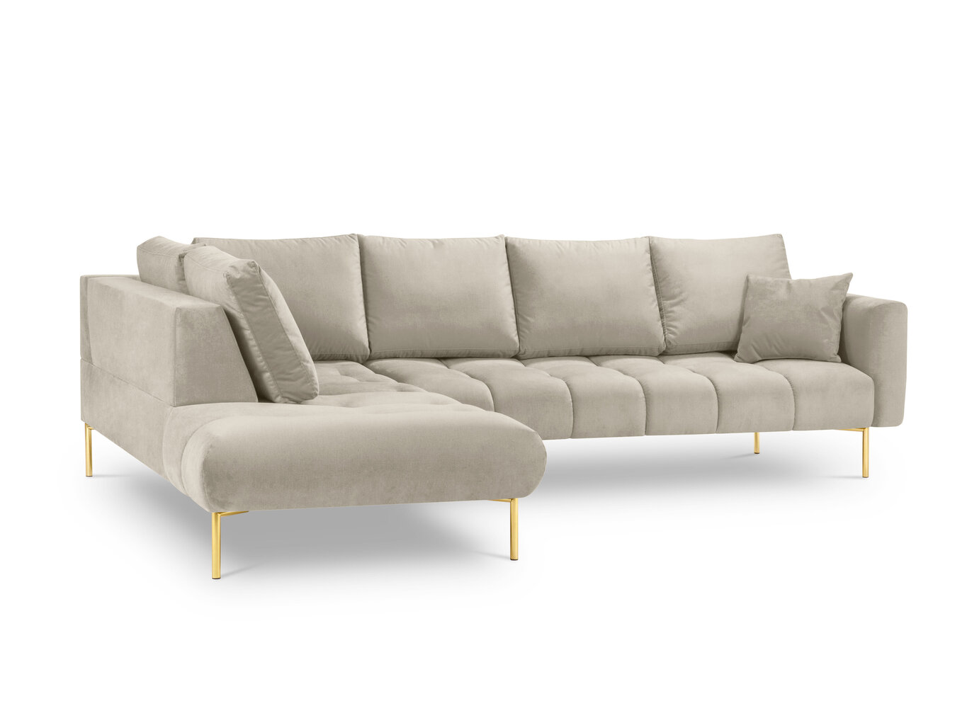 Stūra dīvāns Micadoni Home Malvin 5S-V, smilškrāsas cena un informācija | Stūra dīvāni | 220.lv