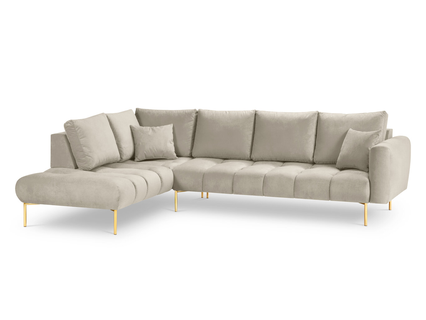 Stūra dīvāns Micadoni Home Malvin 5S-V, smilškrāsas cena un informācija | Stūra dīvāni | 220.lv