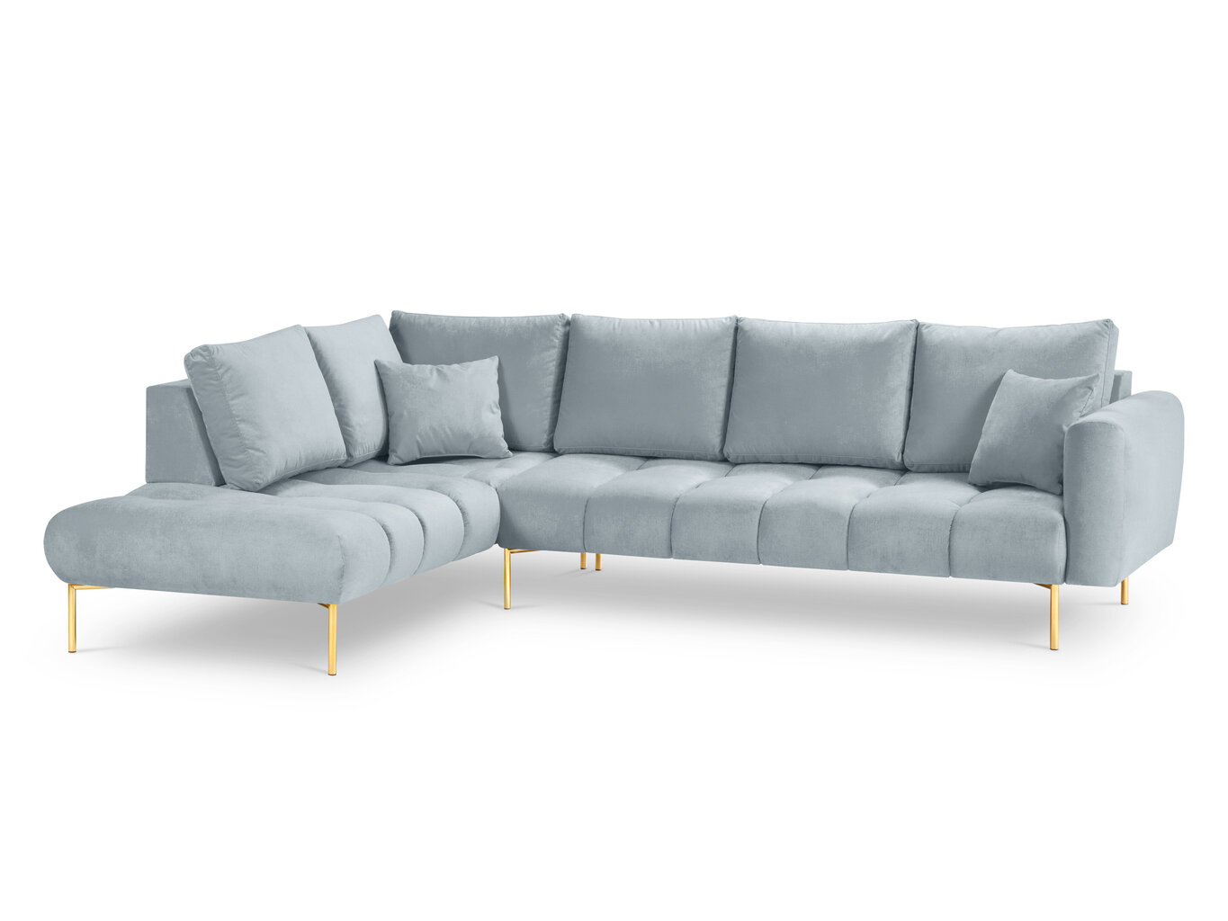 Stūra dīvāns Micadoni Home Malvin 5S-V, gaiši zils cena un informācija | Stūra dīvāni | 220.lv