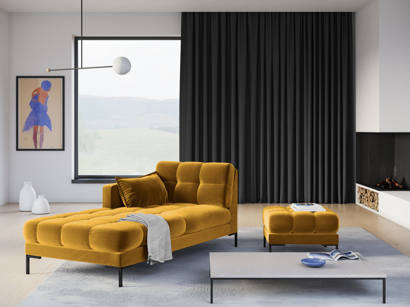Kušete Micadoni Home Mamaia 1S-V, dzeltena/melna cena un informācija | Dīvāni | 220.lv