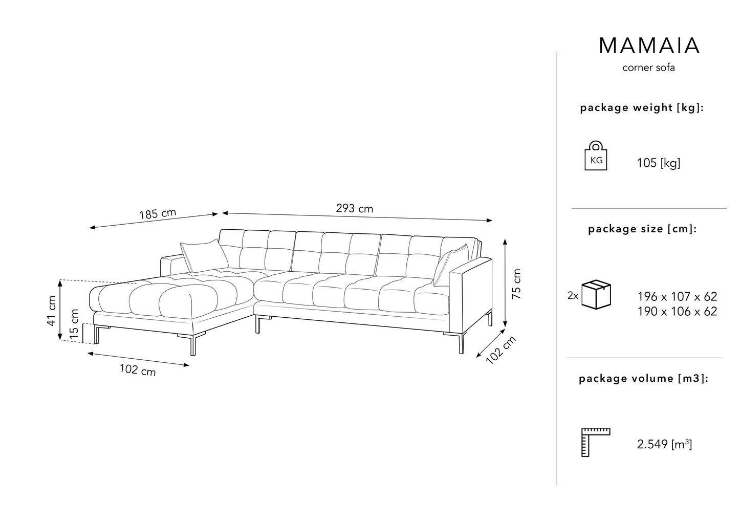 Stūra dīvāns Micadoni Home Mamaia 5S-V, gaiši pelēks cena un informācija | Stūra dīvāni | 220.lv