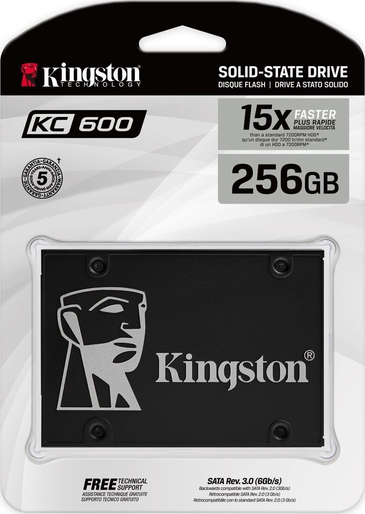 SSD|KINGSTON|KC600|256GB|SATA 3.0|TLC|Write speed 500 MBytes/sec|Read speed 550 MBytes/sec|2,5"|TBW 150 TB|MTBF 1000000 hours|SKC600/256G cena un informācija | Iekšējie cietie diski (HDD, SSD, Hybrid) | 220.lv