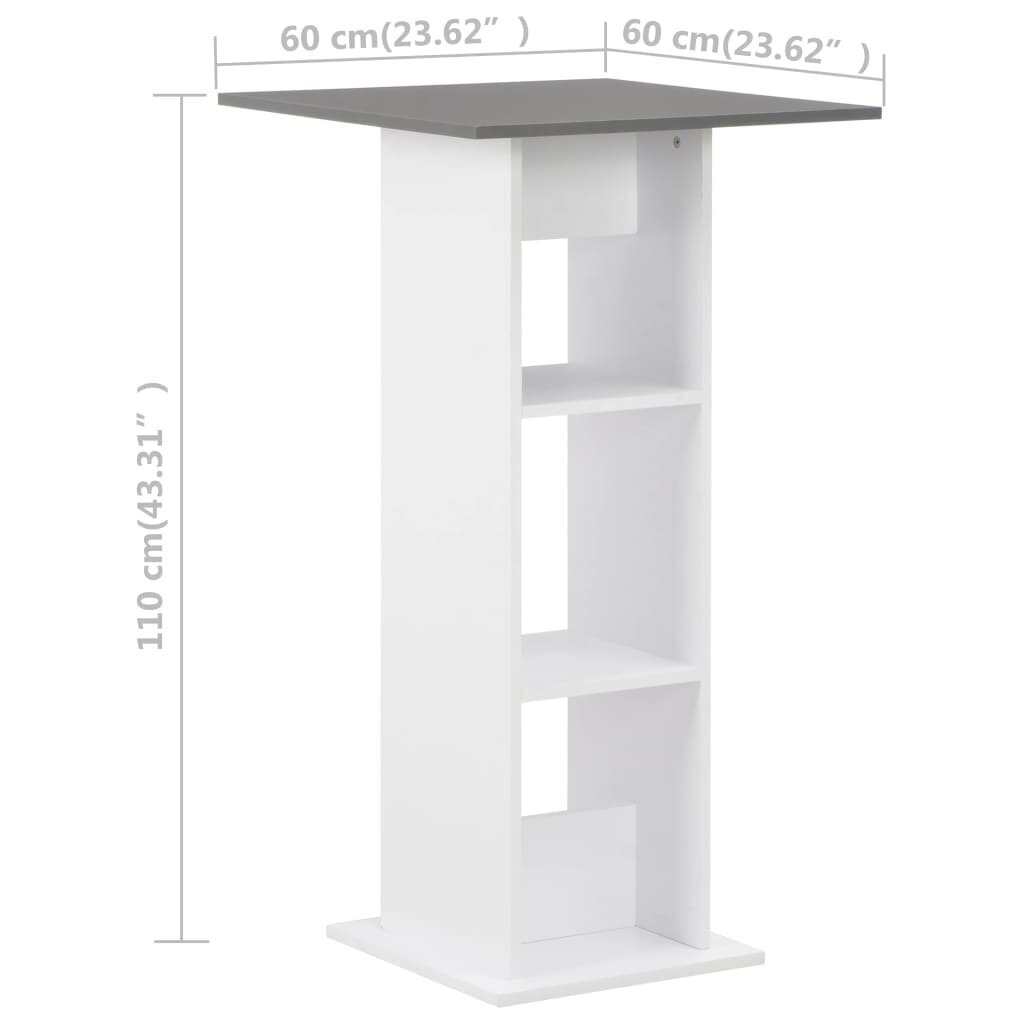 VidaXL bāra galds, 60x60x110 cm, balts cena un informācija | Virtuves galdi, ēdamgaldi | 220.lv