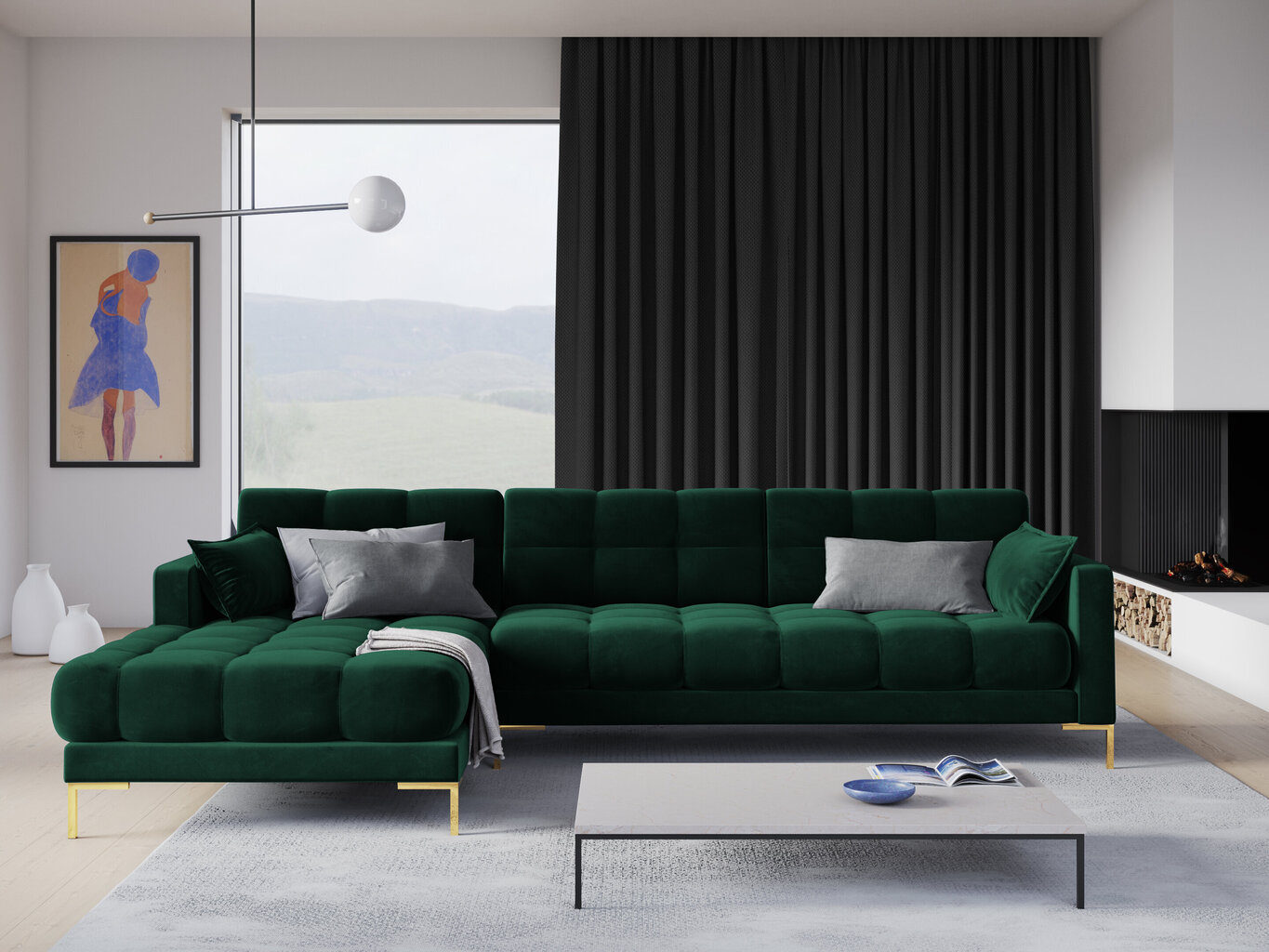 Stūra dīvāns Micadoni Home Mamaia 5S-V, tumši zaļš цена и информация | Stūra dīvāni | 220.lv
