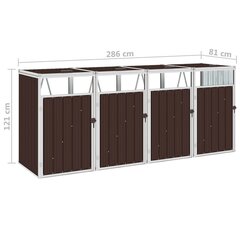 vidaXL četrdaļīga nojume atkritumu konteineriem, brūna, 286x81x121 cm cena un informācija | Komposta kastes un āra konteineri | 220.lv