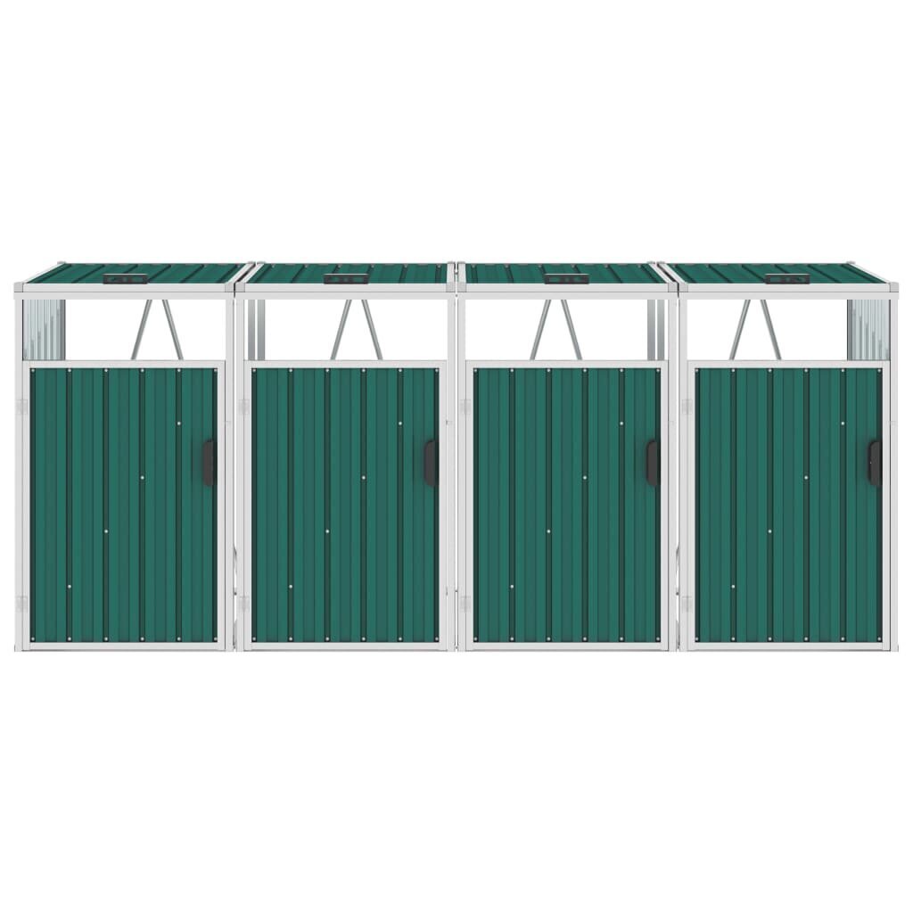 vidaXL četrdaļīga nojume atkritumu konteineriem, zaļa, 286x81x121 cm цена и информация | Komposta kastes un āra konteineri | 220.lv