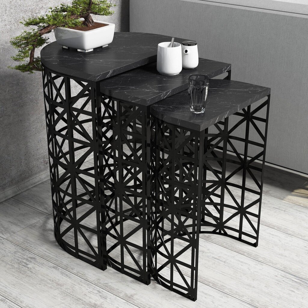 3-ju kafijas galdiņu komplekts Kalune Design 845(I), melns cena un informācija | Žurnālgaldiņi | 220.lv