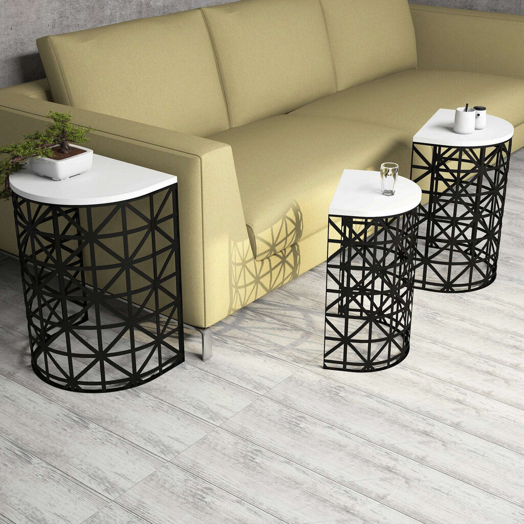 3-ju kafijas galdiņu komplekts Kalune Design 845(I), melns/balts cena un informācija | Žurnālgaldiņi | 220.lv