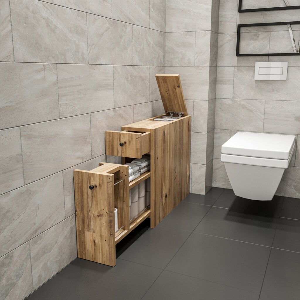 Grīdas vannas istabas skapītis Kalune Design 854, tumši brūns cena un informācija | Vannas istabas skapīši | 220.lv