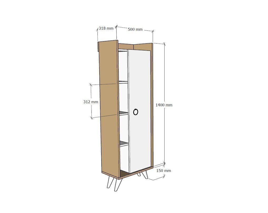 Augsts vannas istabas skapītis Kalune Design 835, gaiši brūns/balts цена и информация | Vannas istabas skapīši | 220.lv