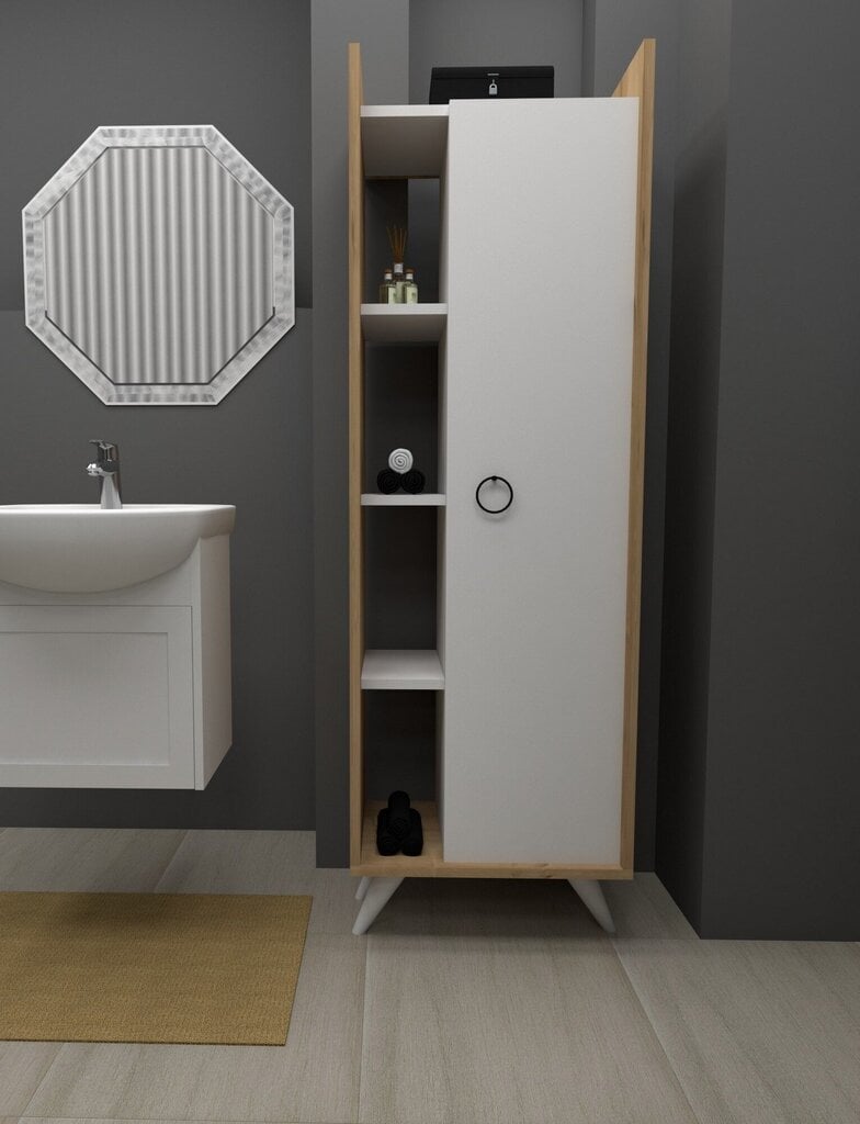 Augsts vannas istabas skapītis Kalune Design 835, gaiši brūns/balts цена и информация | Vannas istabas skapīši | 220.lv